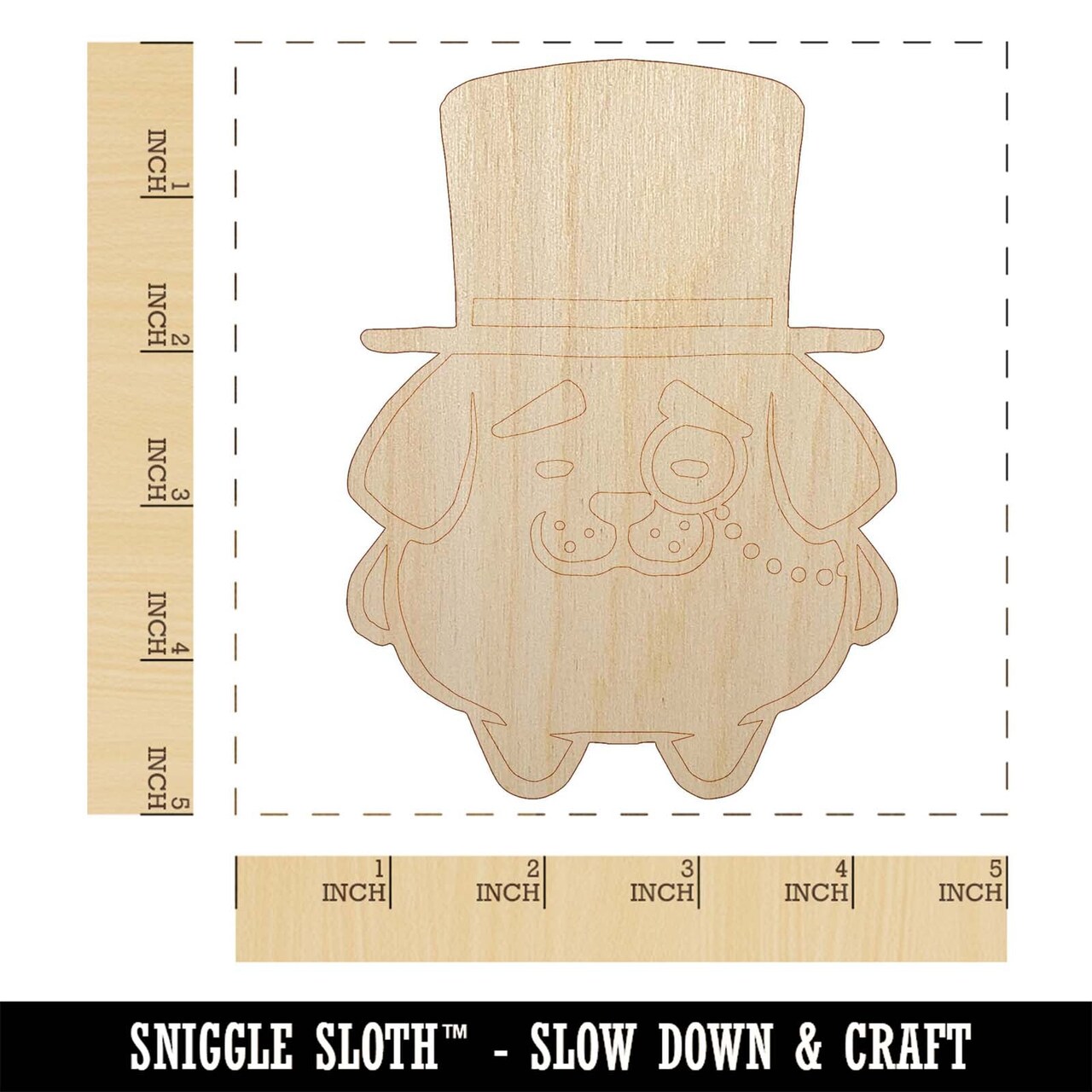 Weird Fancy Gentleman Dog Pup Top Hat Monocle Unfinished Wood Shape Piece Cutout for DIY Craft Projects